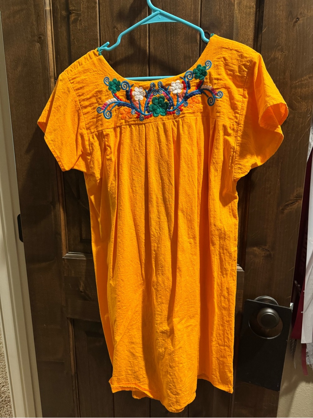 Embroidered Orange Mexican-Style Tunic Dress - Picture 2 of 3